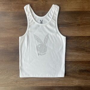 PLAYBOY White Y2K Tank Top with Iconic Bunny Design